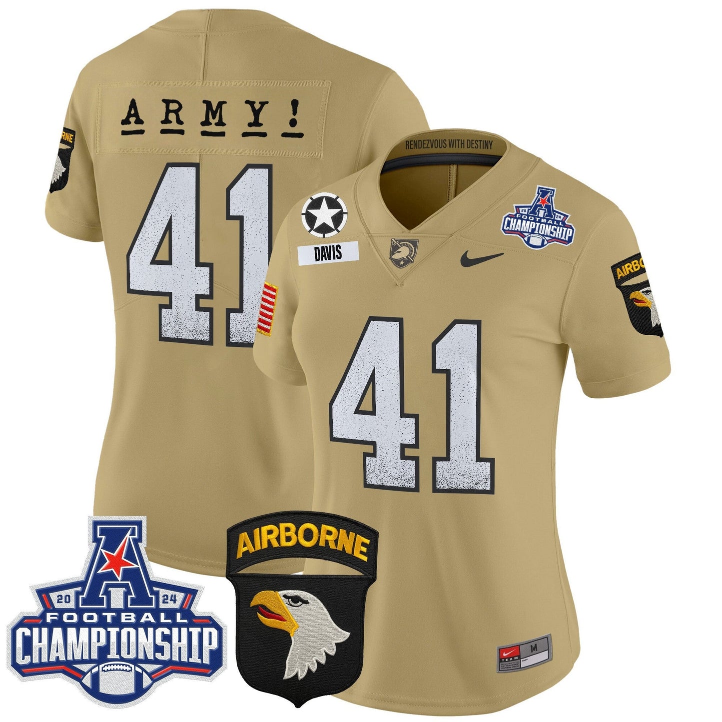 Women's Army Black Knights 2024 AAC Championship Patch Vapor Limited Jersey - All Stitched