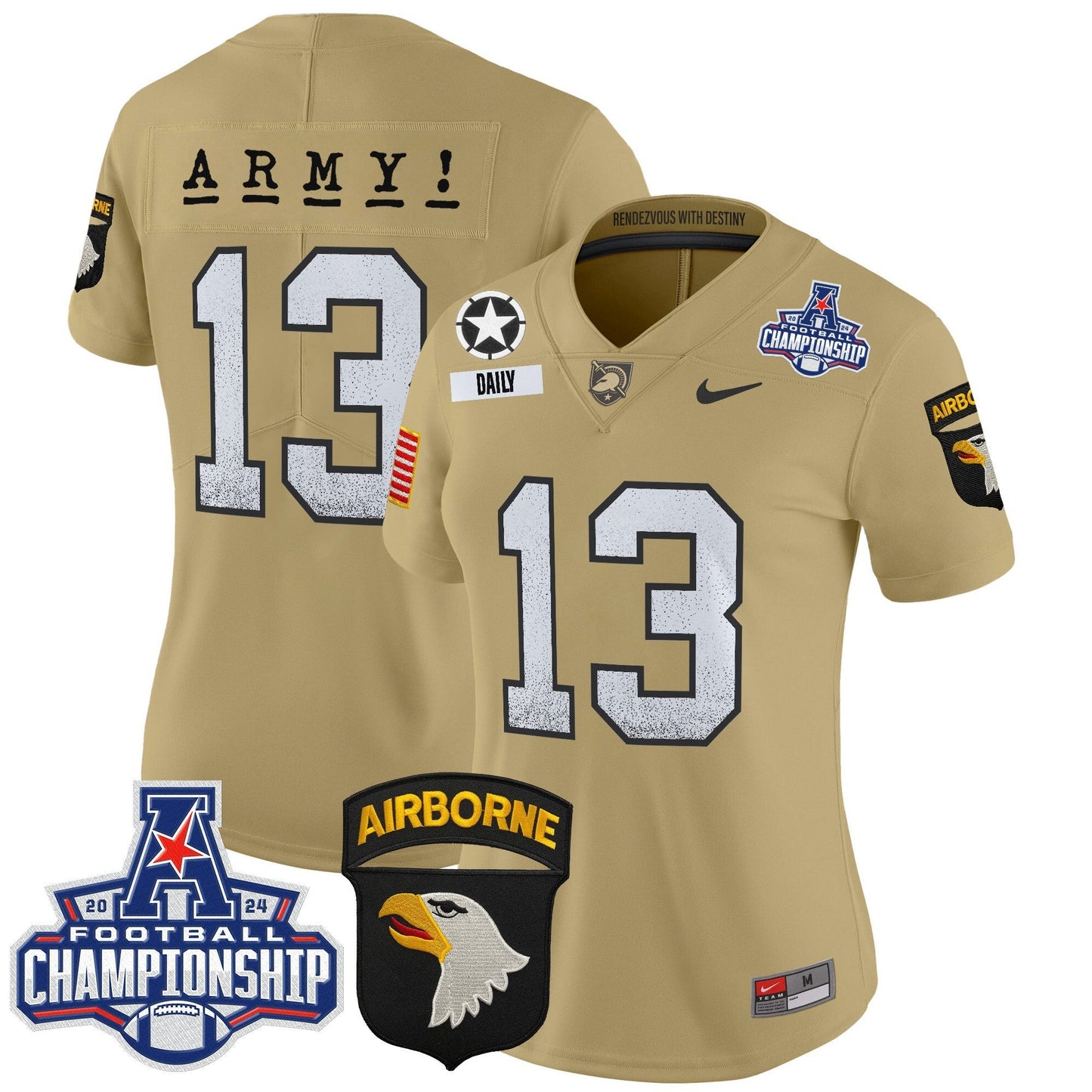 Women's Army Black Knights 2024 AAC Championship Patch Vapor Limited Jersey - All Stitched