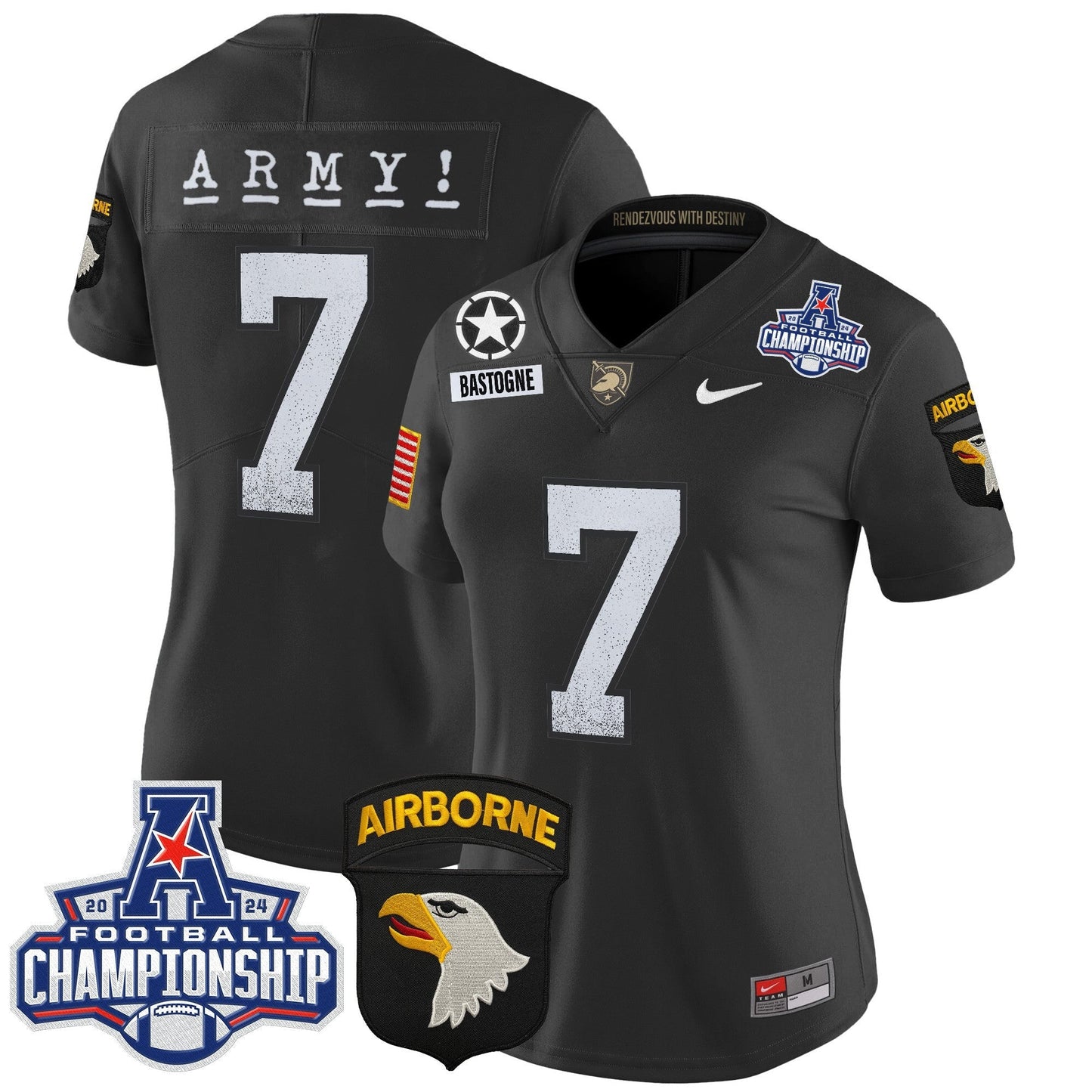 Women's Army Black Knights 2024 AAC Championship Patch Vapor Limited Jersey - All Stitched