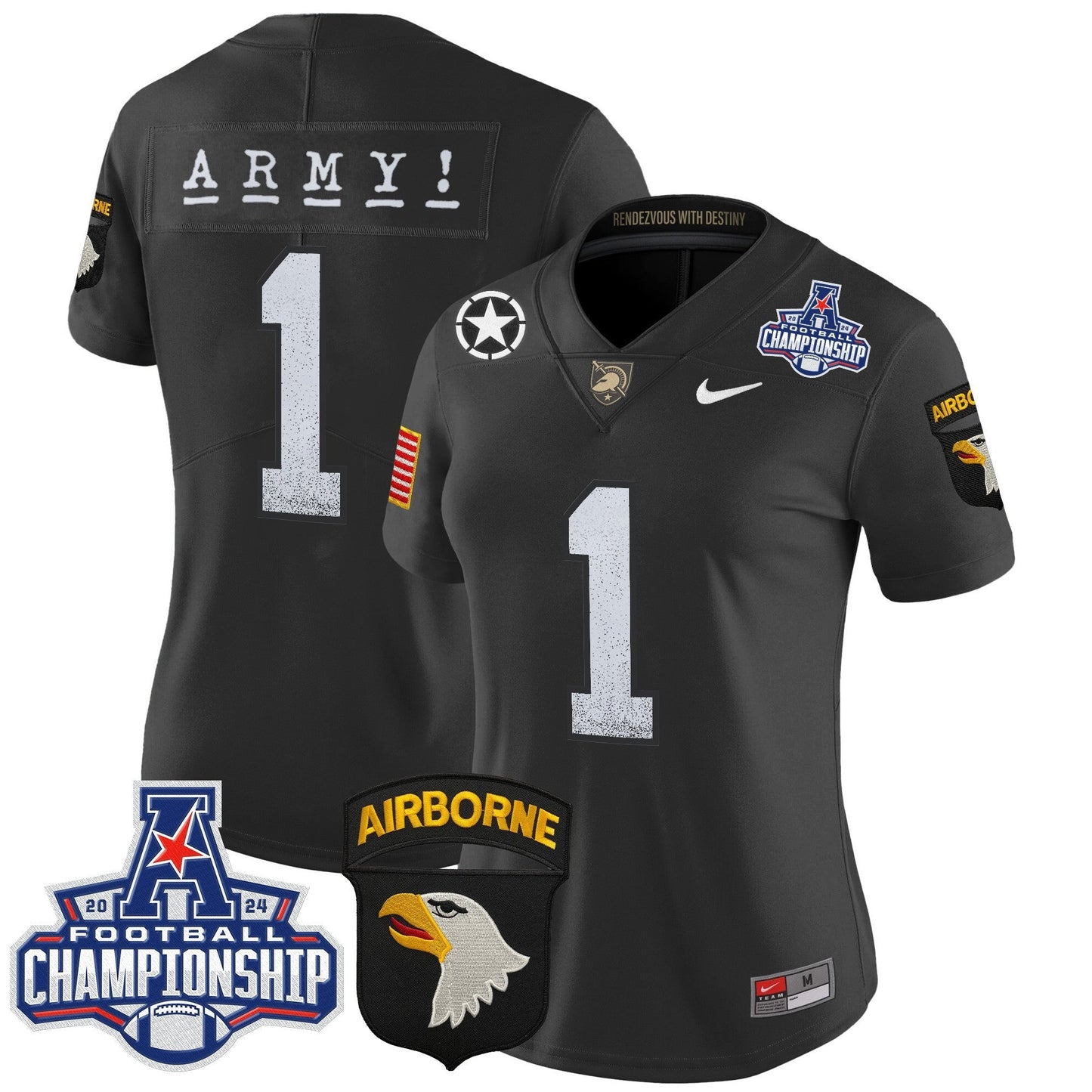 Women's Army Black Knights 2024 AAC Championship Patch Vapor Limited Jersey - All Stitched