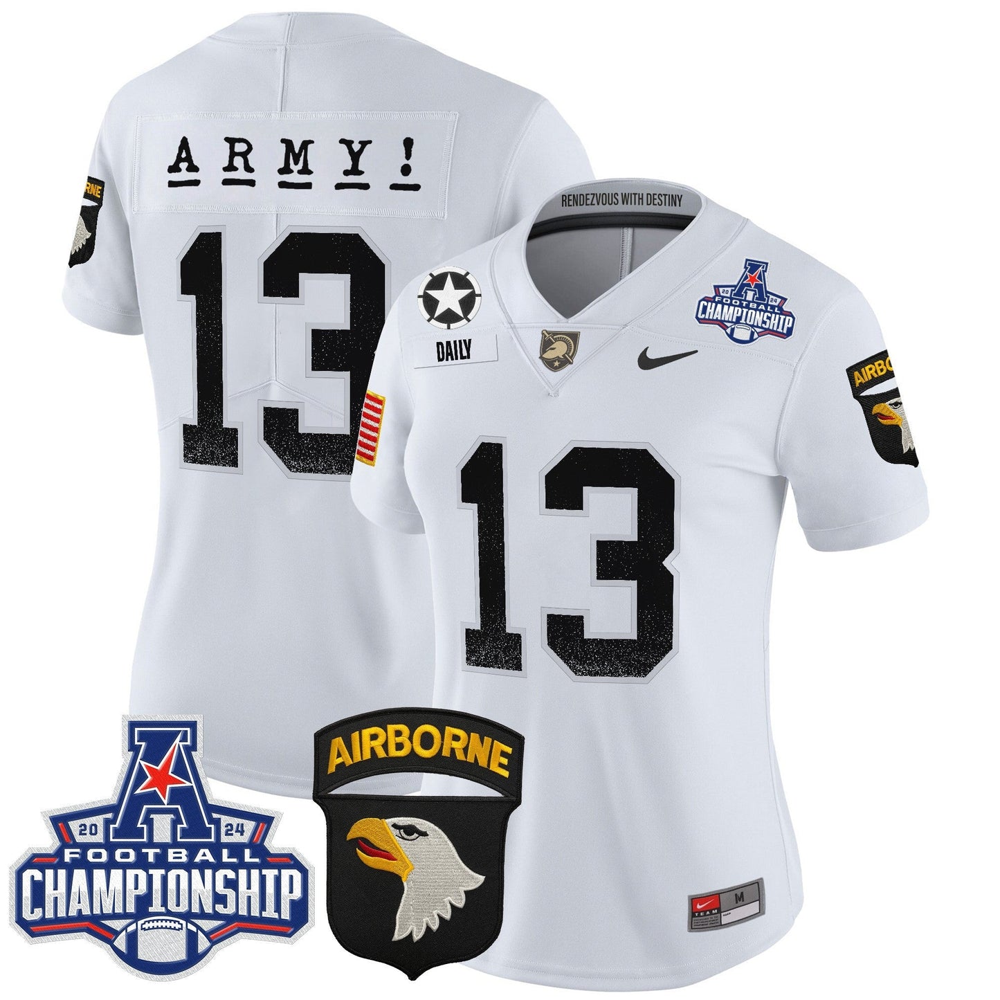 Women's Army Black Knights 2024 AAC Championship Patch Vapor Limited Jersey - All Stitched