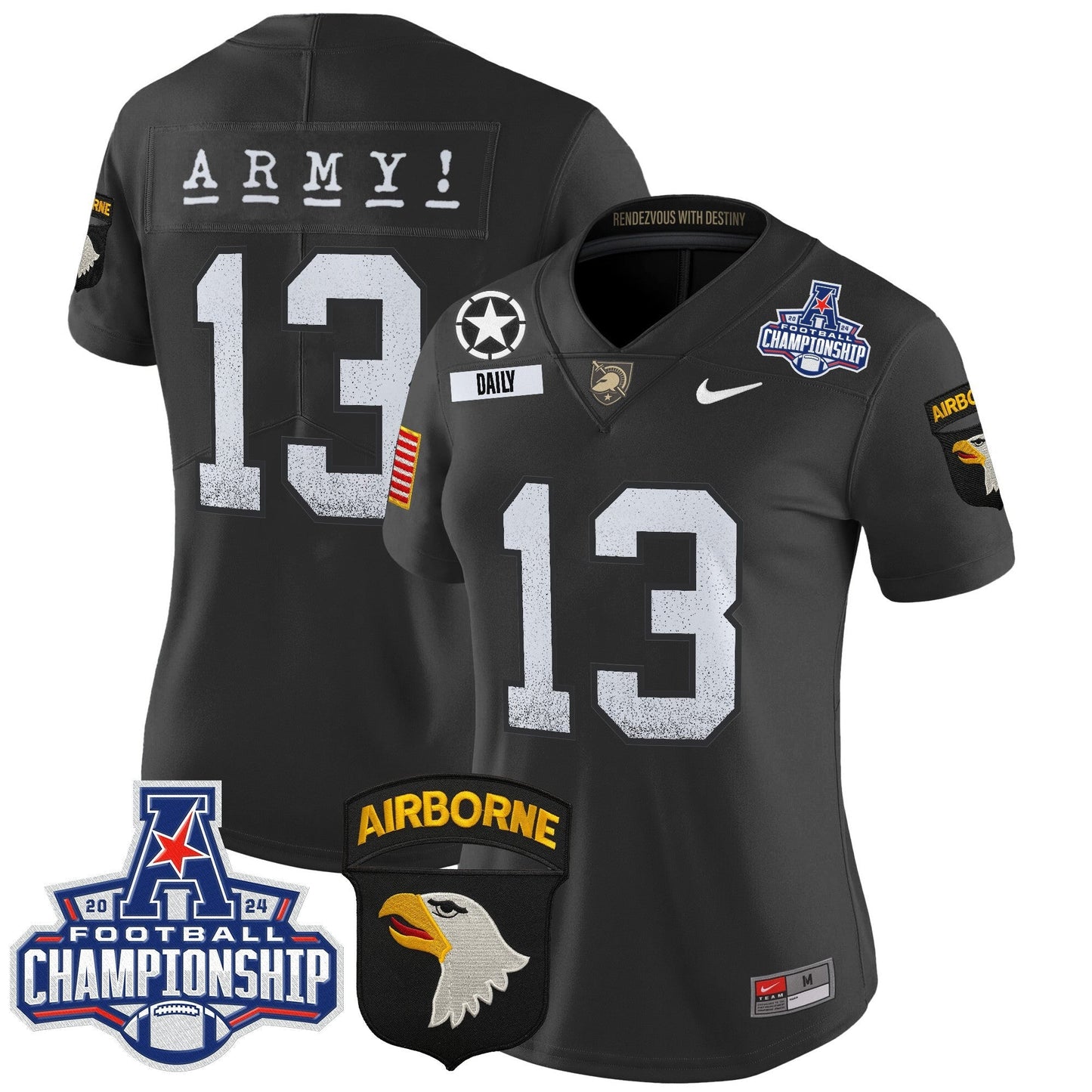 Women's Army Black Knights 2024 AAC Championship Patch Vapor Limited Jersey - All Stitched