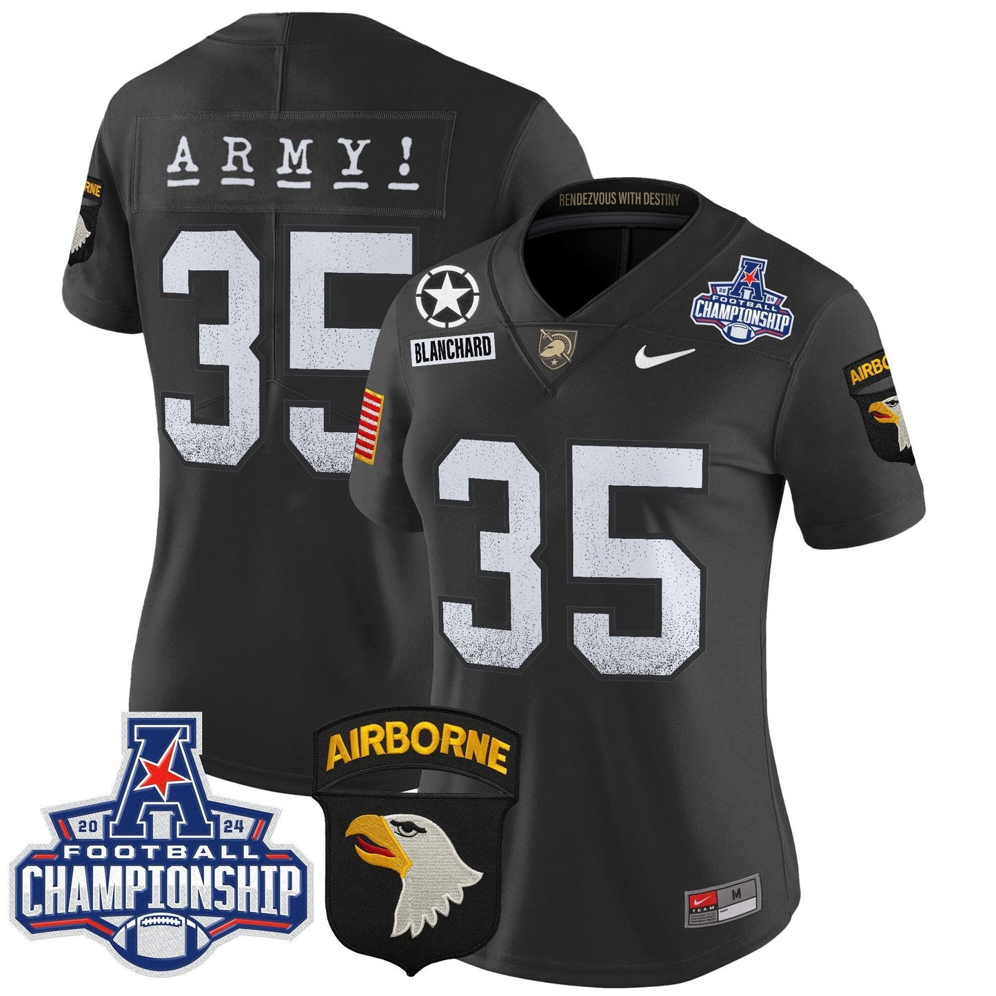 Women's Army Black Knights 2024 AAC Championship Patch Vapor Limited Jersey - All Stitched