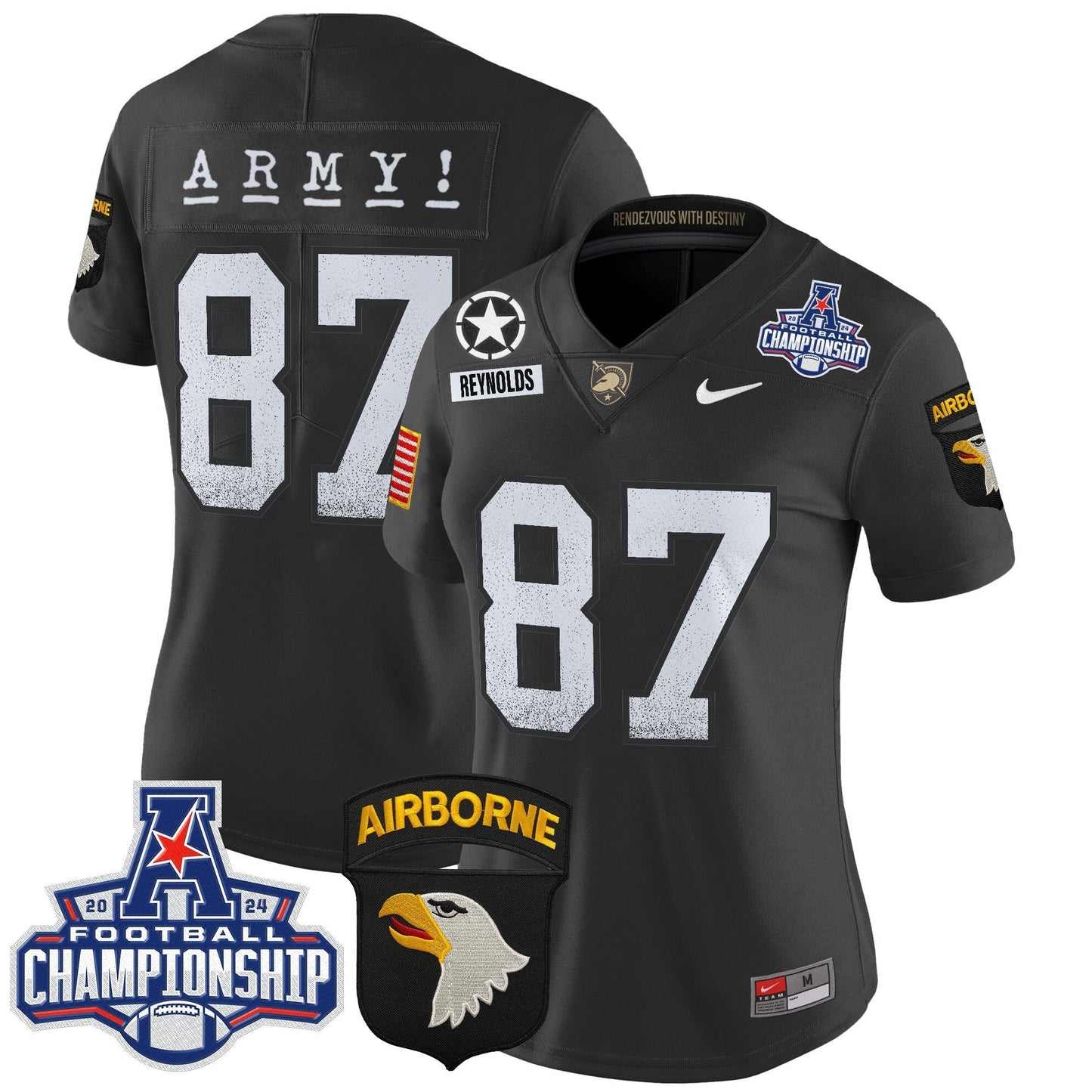 Women's Army Black Knights 2024 AAC Championship Patch Vapor Limited Jersey - All Stitched