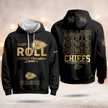 Custom KC 2024 AFC West Champions Hoodie Gold N1