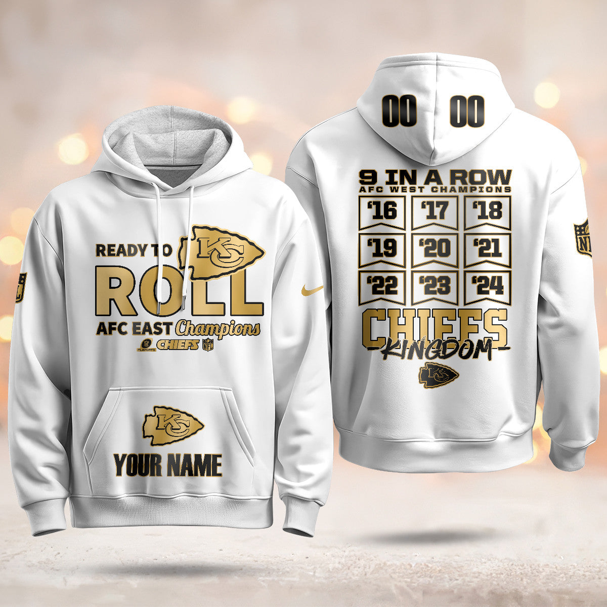 Custom KC 2024 AFC West Champions Hoodie Gold N1