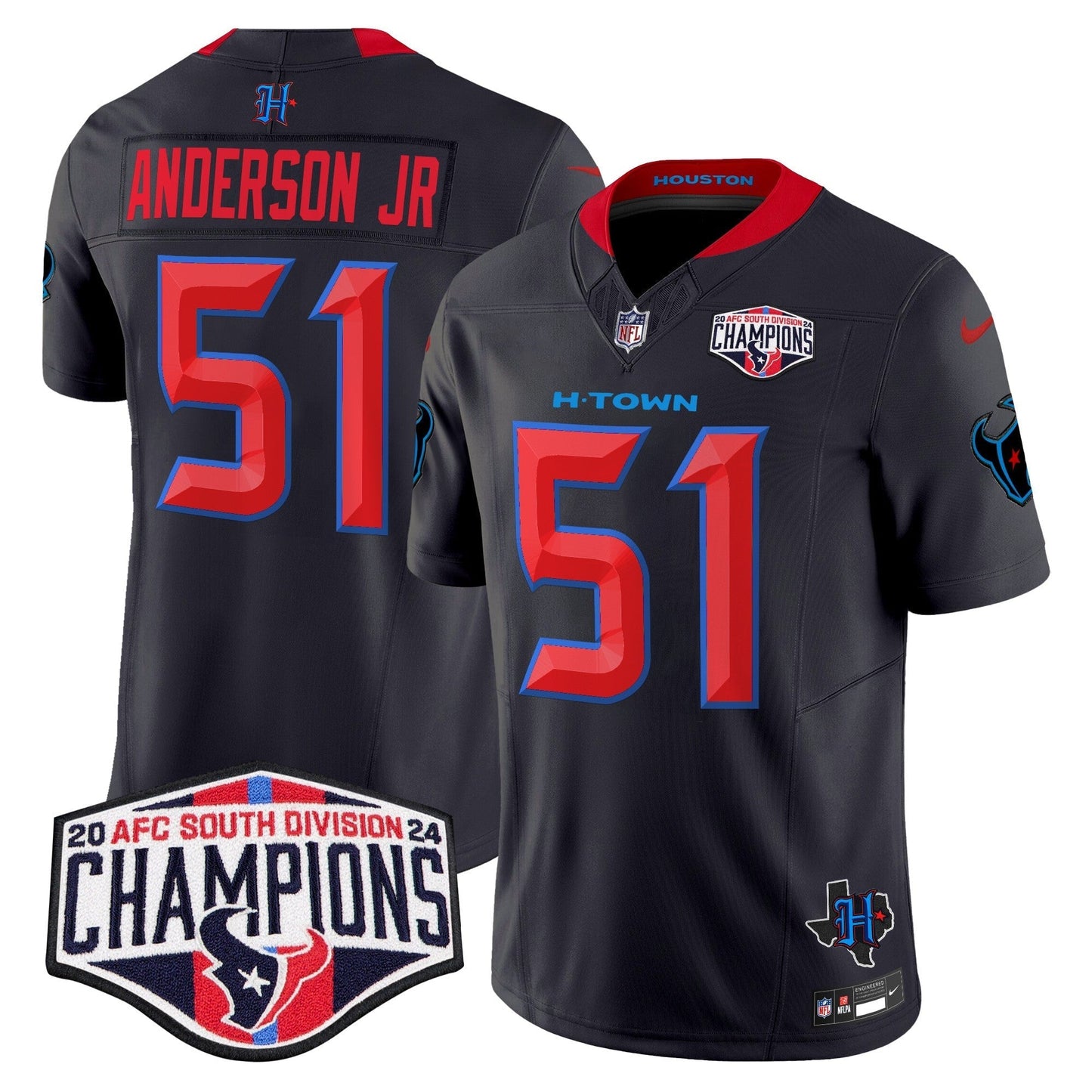 HOU 2024 AFC South Division Champions Patch Vapor Limited Jersey - All Stitched