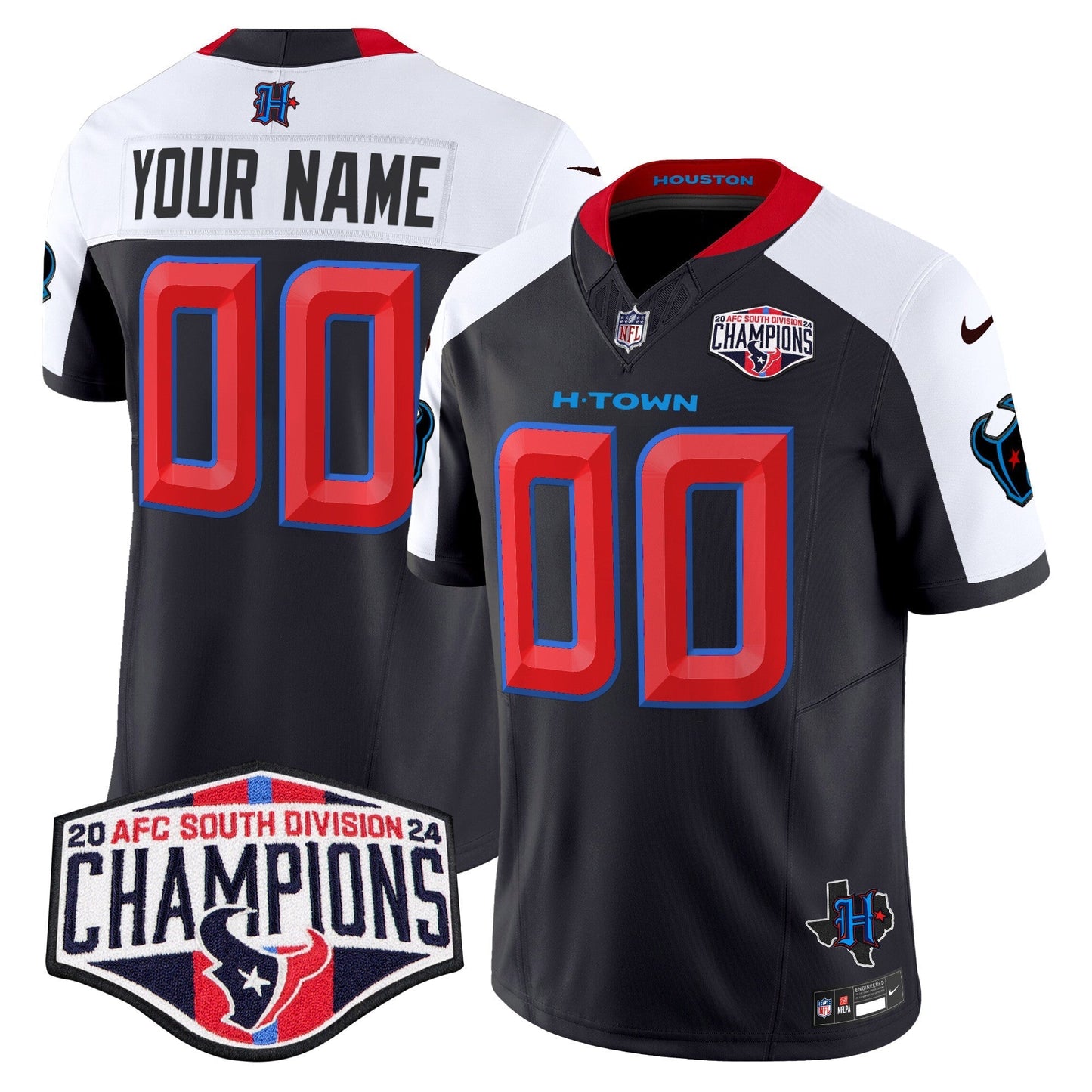 HOU 2024 AFC South Division Champions Patch Vapor Limited Custom Jersey - All Stitched