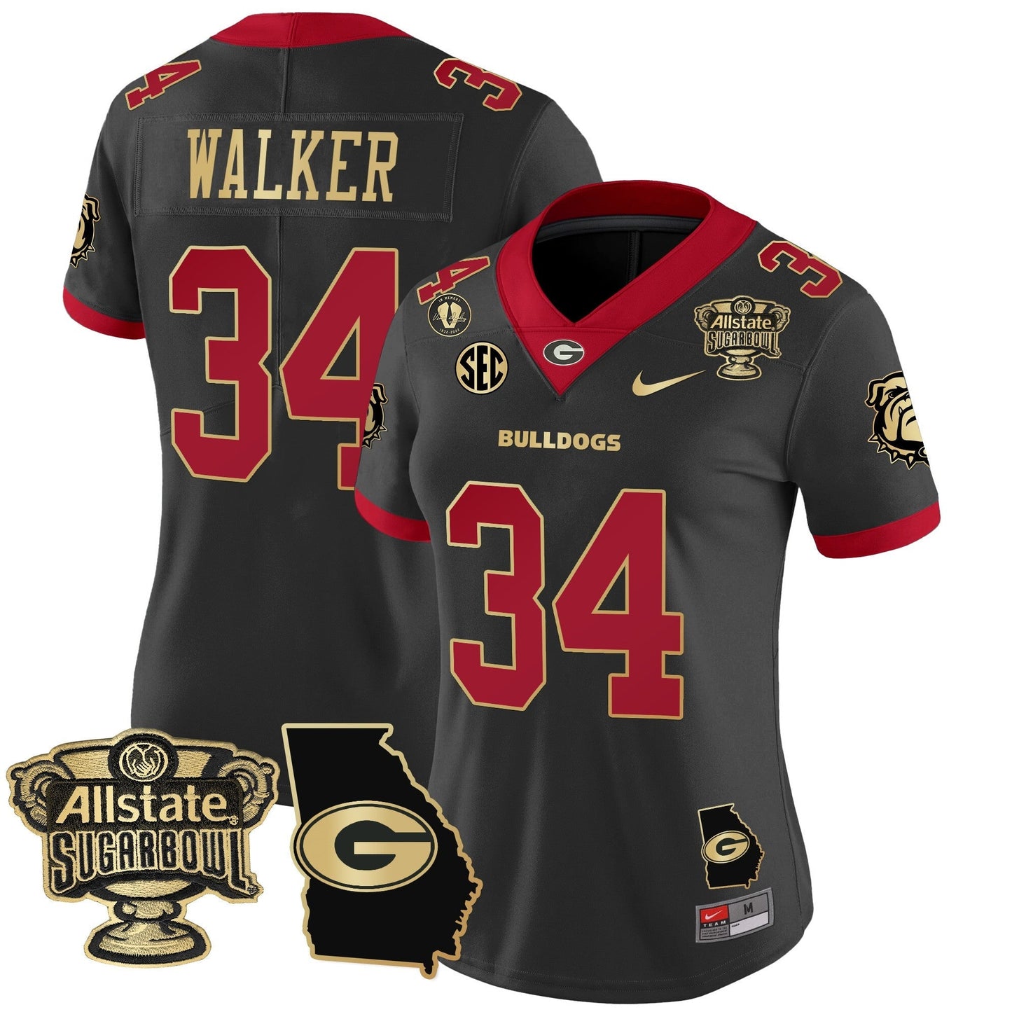 Women's UGA 2025 Sugar Bowl & Georgia Map Patch Vapor Limited Jersey - All Stitched
