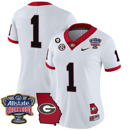 Women's UGA 2025 Sugar Bowl & Georgia Map Patch Vapor Limited Jersey - All Stitched