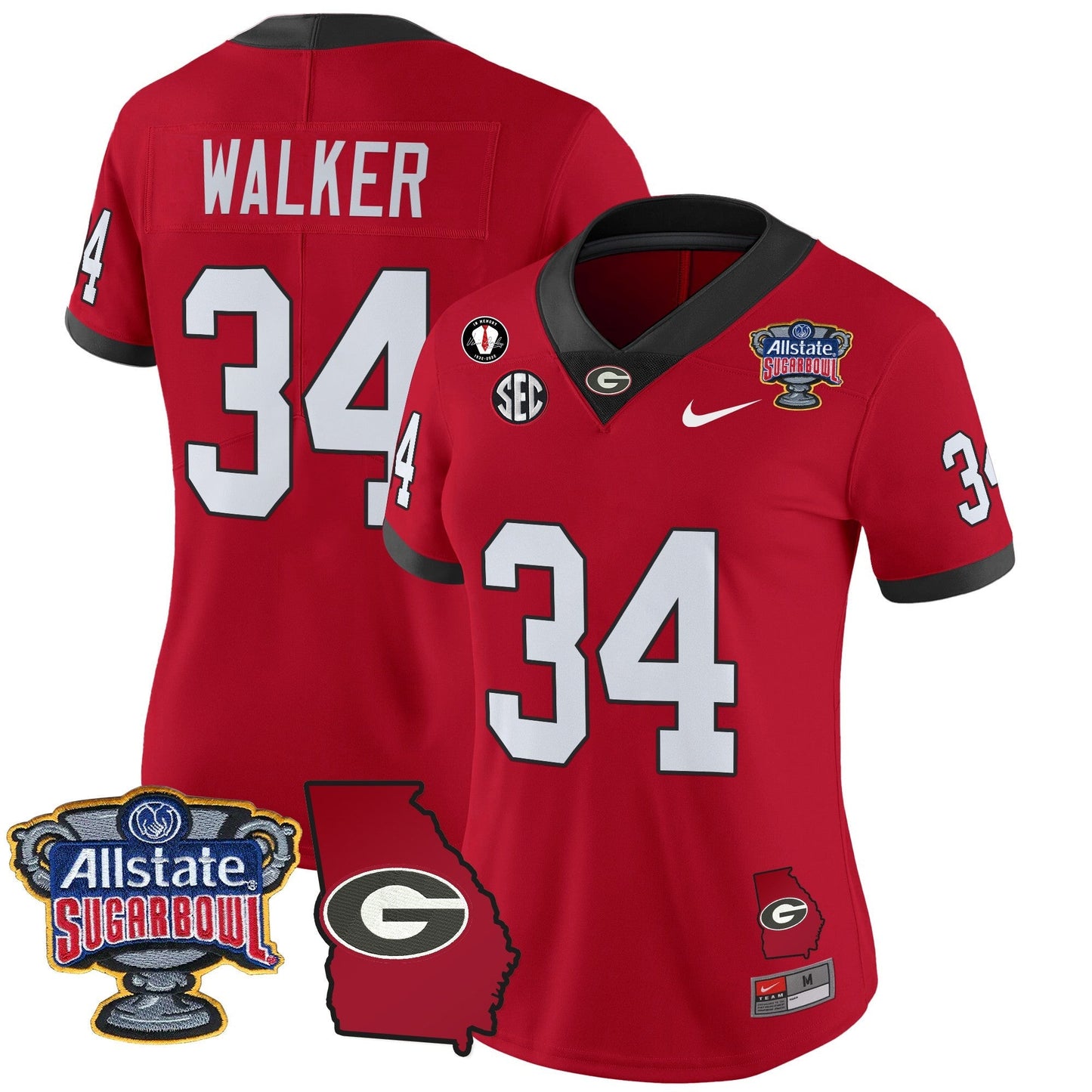 Women's UGA 2025 Sugar Bowl & Georgia Map Patch Vapor Limited Jersey - All Stitched
