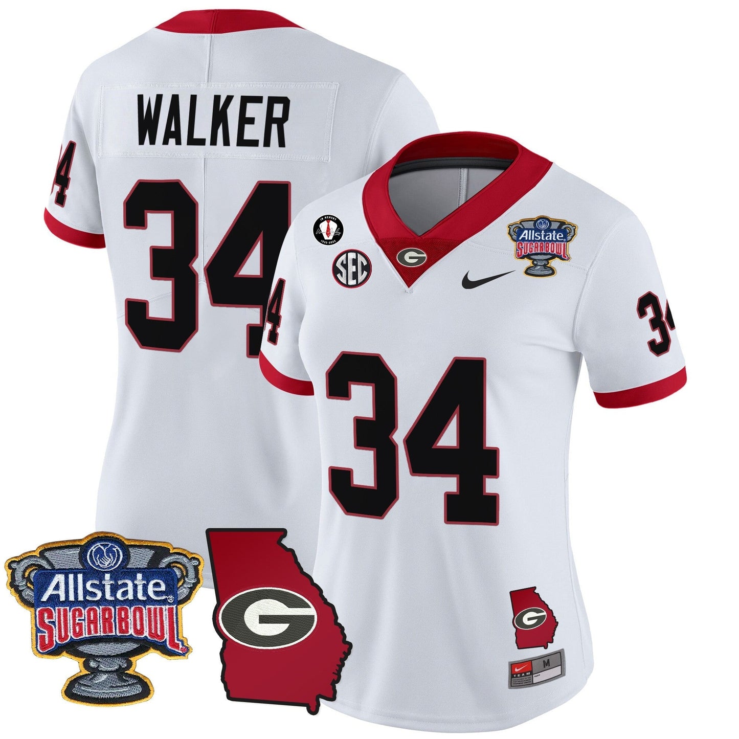 Women's UGA 2025 Sugar Bowl & Georgia Map Patch Vapor Limited Jersey - All Stitched