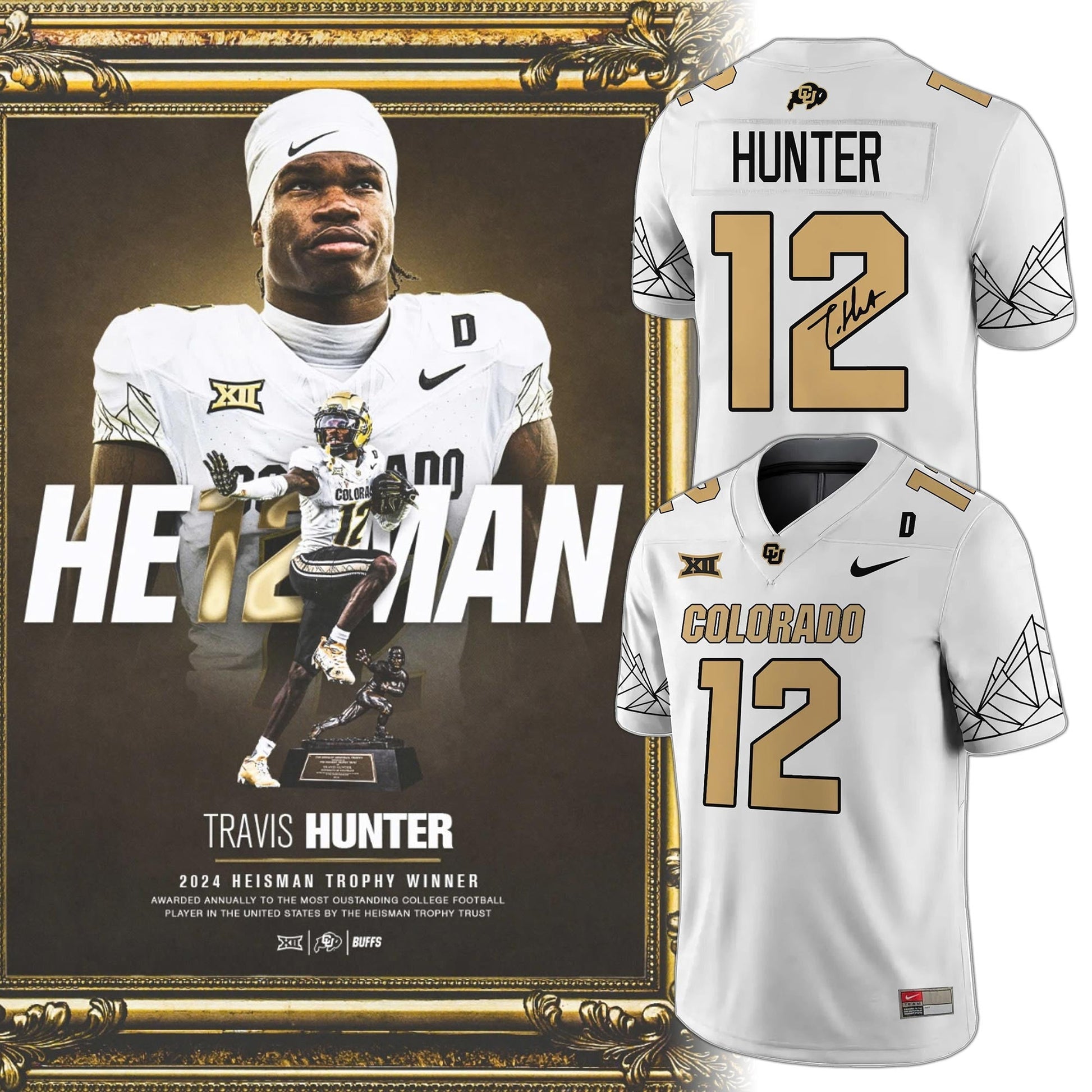 Colorado Buffaloes “Heisman Travis Hunter” With Signature Limited Jersey V4 - Big 12 XII Patch