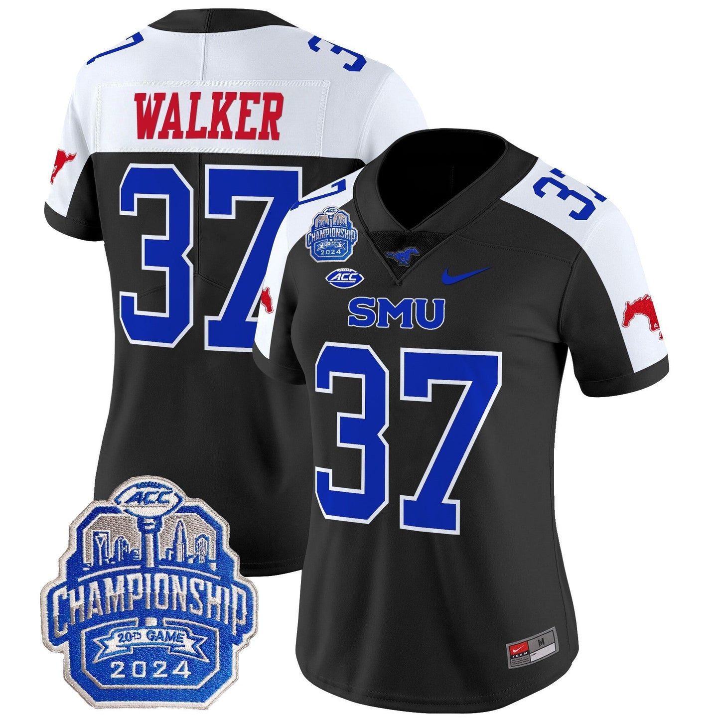 Women's SMU Mustangs 2024 ACC Championship Patch Vapor Limited Jersey - All Stitched