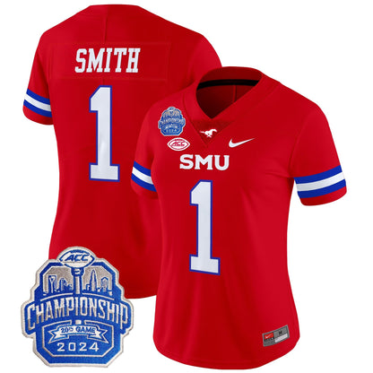 Women's SMU Mustangs 2024 ACC Championship Patch Vapor Limited Jersey - All Stitched