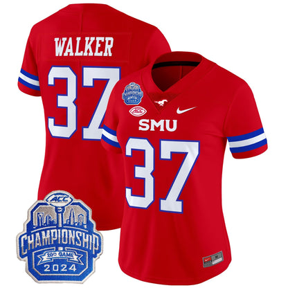 Women's SMU Mustangs 2024 ACC Championship Patch Vapor Limited Jersey - All Stitched