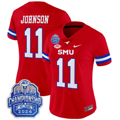 Women's SMU Mustangs 2024 ACC Championship Patch Vapor Limited Jersey - All Stitched