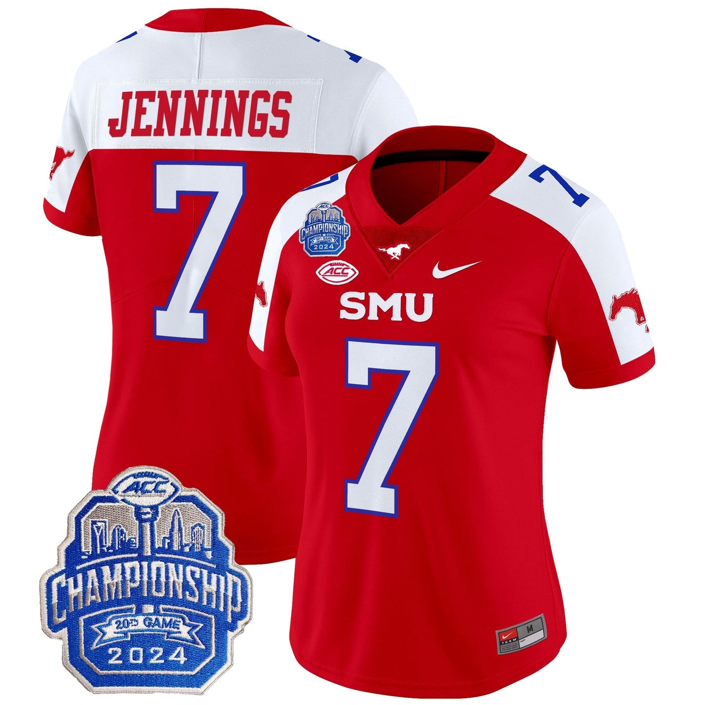 Women's SMU Mustangs 2024 ACC Championship Patch Vapor Limited Jersey - All Stitched