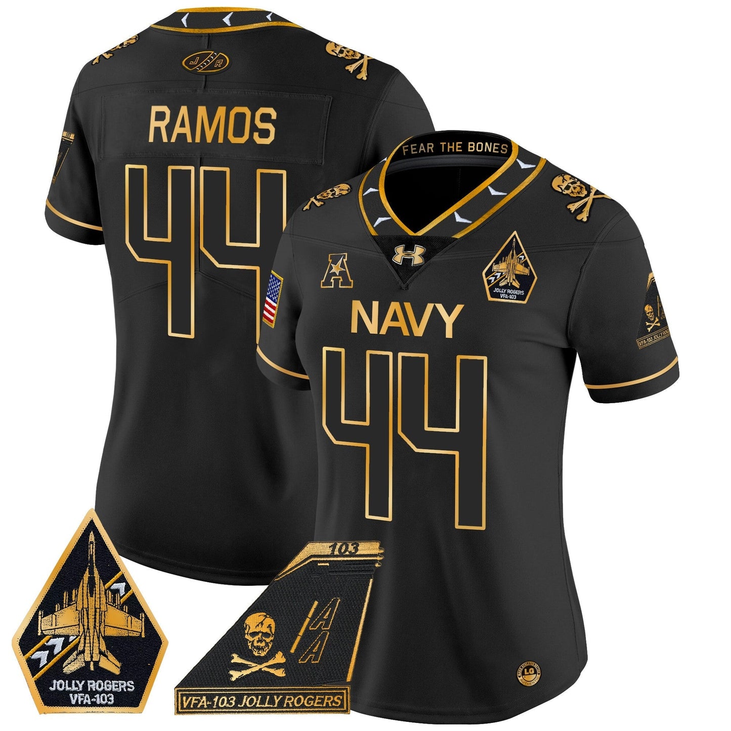 Women's Navy Midshipmen 2024 Jolly Rogers Patch Gold Vapor Limited Jersey - All Stitched