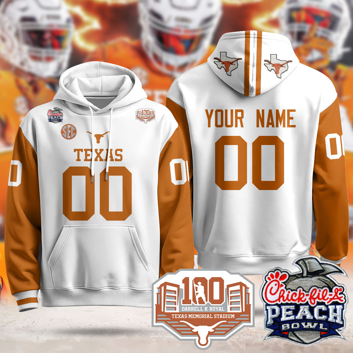 Custom TEX 2024 Chick-fil-A Peach Bowl Hoodie - All Stitched