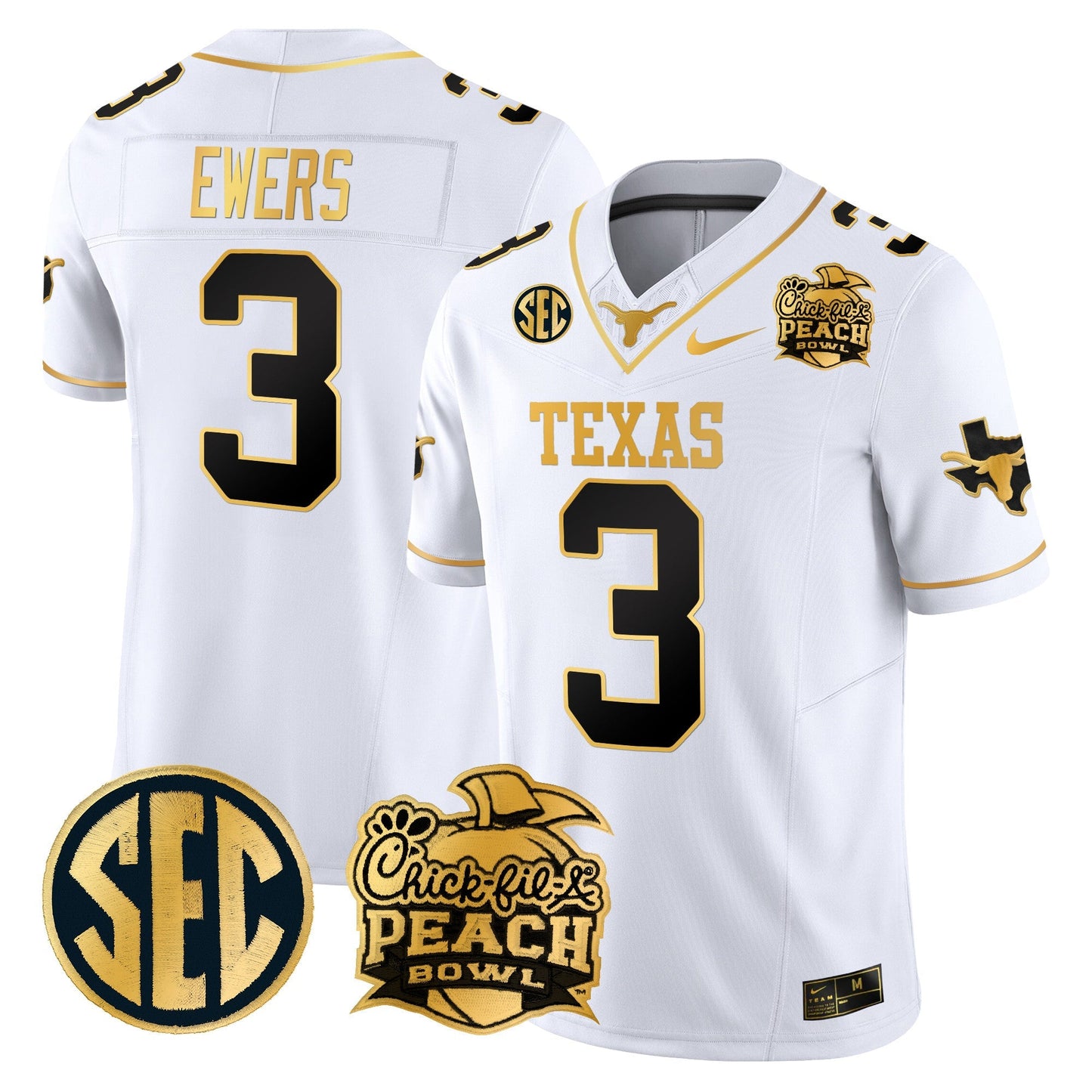 TEX Peach Bowl Patch Gold Vapor Limited Jersey - All Stitched
