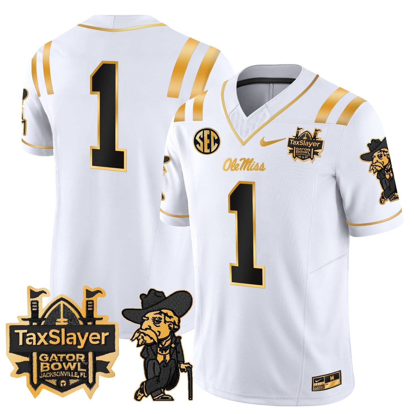 Ole Miss Rebels 2024 Gator Bowl Patch Gold Vapor Limited Jersey - All Stitched