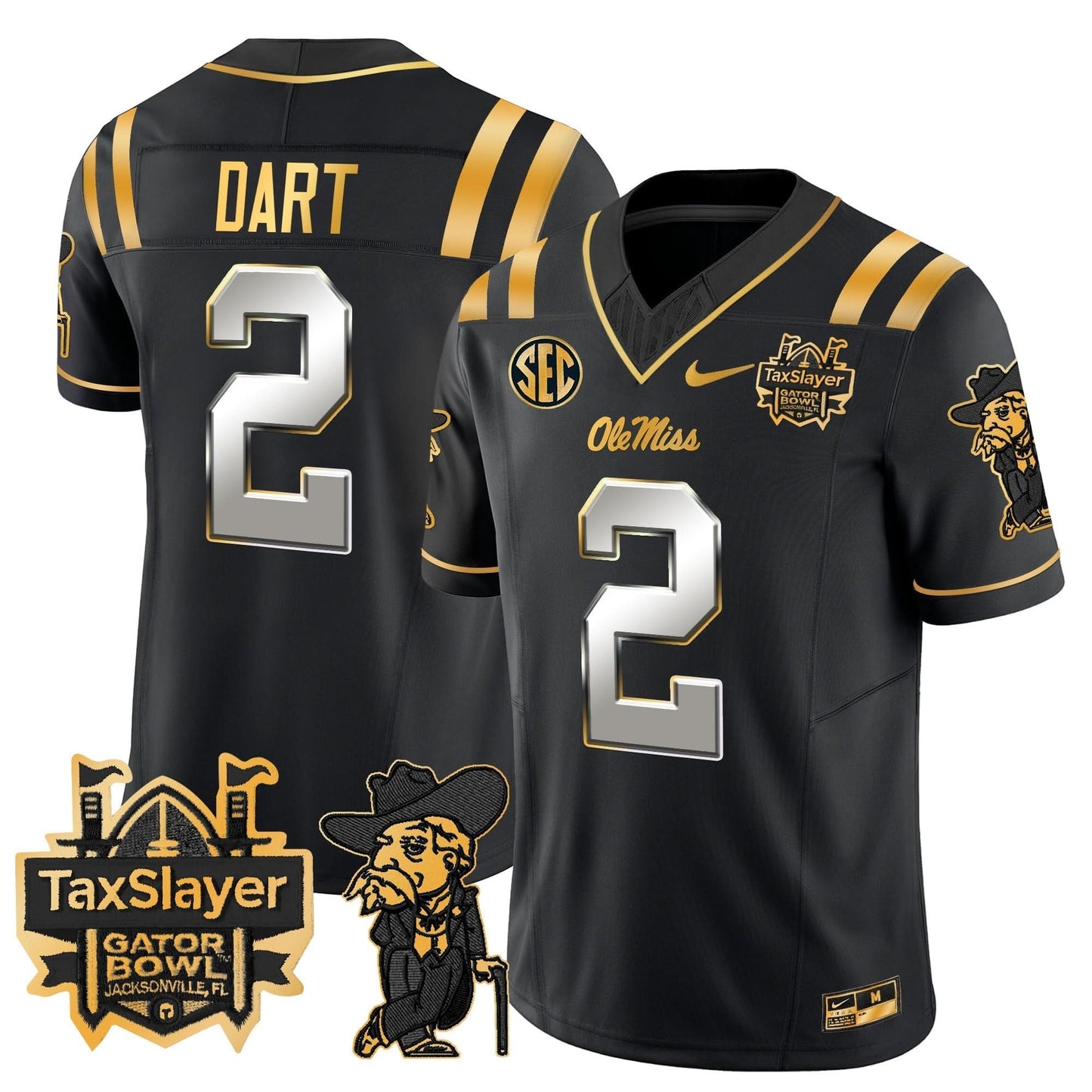 Ole Miss Rebels 2024 Gator Bowl Patch Gold Vapor Limited Jersey - All Stitched