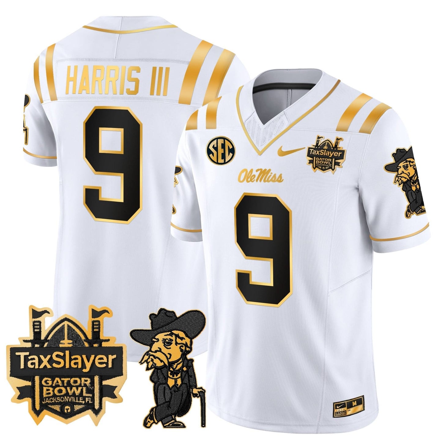 Ole Miss Rebels 2024 Gator Bowl Patch Gold Vapor Limited Jersey - All Stitched