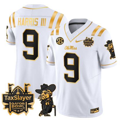 Ole Miss Rebels 2024 Gator Bowl Patch Gold Vapor Limited Jersey - All Stitched