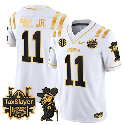 Ole Miss Rebels 2024 Gator Bowl Patch Gold Vapor Limited Jersey - All Stitched
