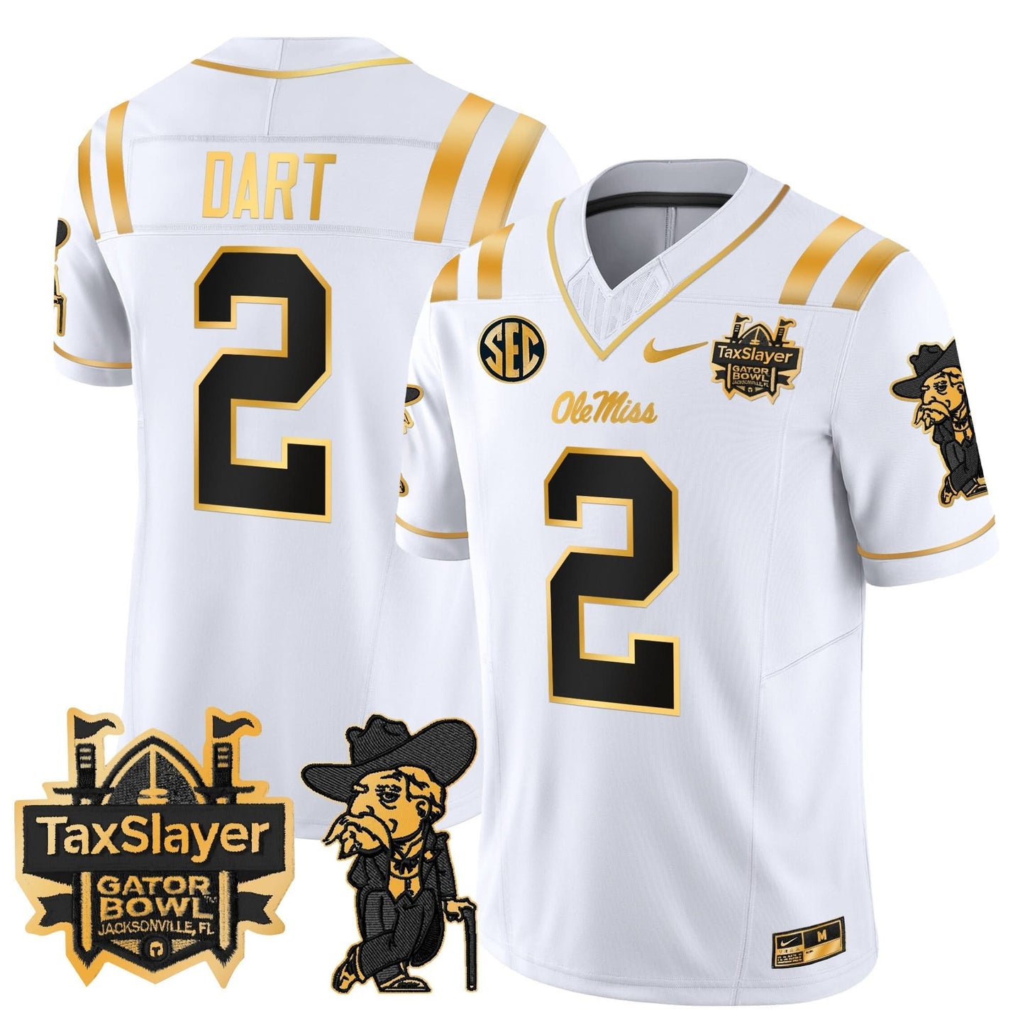 Ole Miss Rebels 2024 Gator Bowl Patch Gold Vapor Limited Jersey - All Stitched