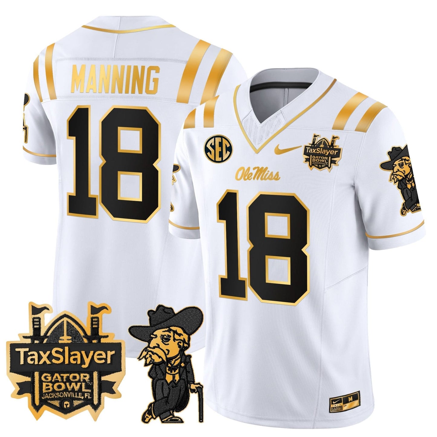 Ole Miss Rebels 2024 Gator Bowl Patch Gold Vapor Limited Jersey - All Stitched