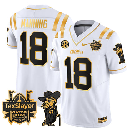 Ole Miss Rebels 2024 Gator Bowl Patch Gold Vapor Limited Jersey - All Stitched