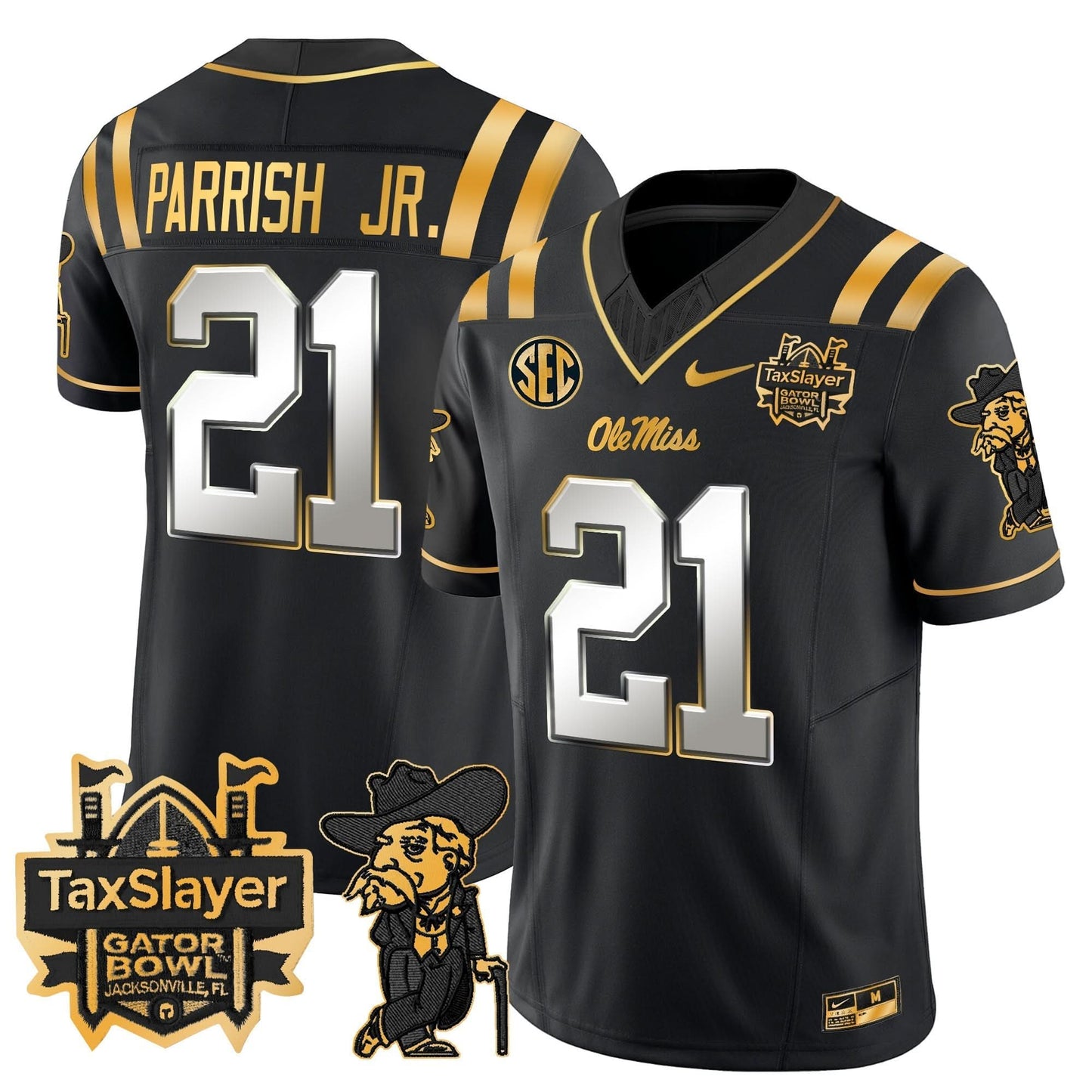 Ole Miss Rebels 2024 Gator Bowl Patch Gold Vapor Limited Jersey - All Stitched