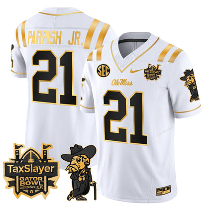 Ole Miss Rebels 2024 Gator Bowl Patch Gold Vapor Limited Jersey - All Stitched