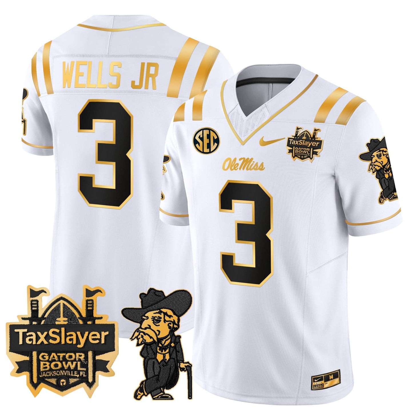 Ole Miss Rebels 2024 Gator Bowl Patch Gold Vapor Limited Jersey - All Stitched