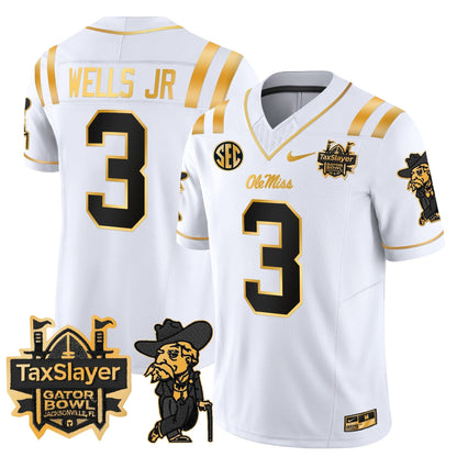Ole Miss Rebels 2024 Gator Bowl Patch Gold Vapor Limited Jersey - All Stitched