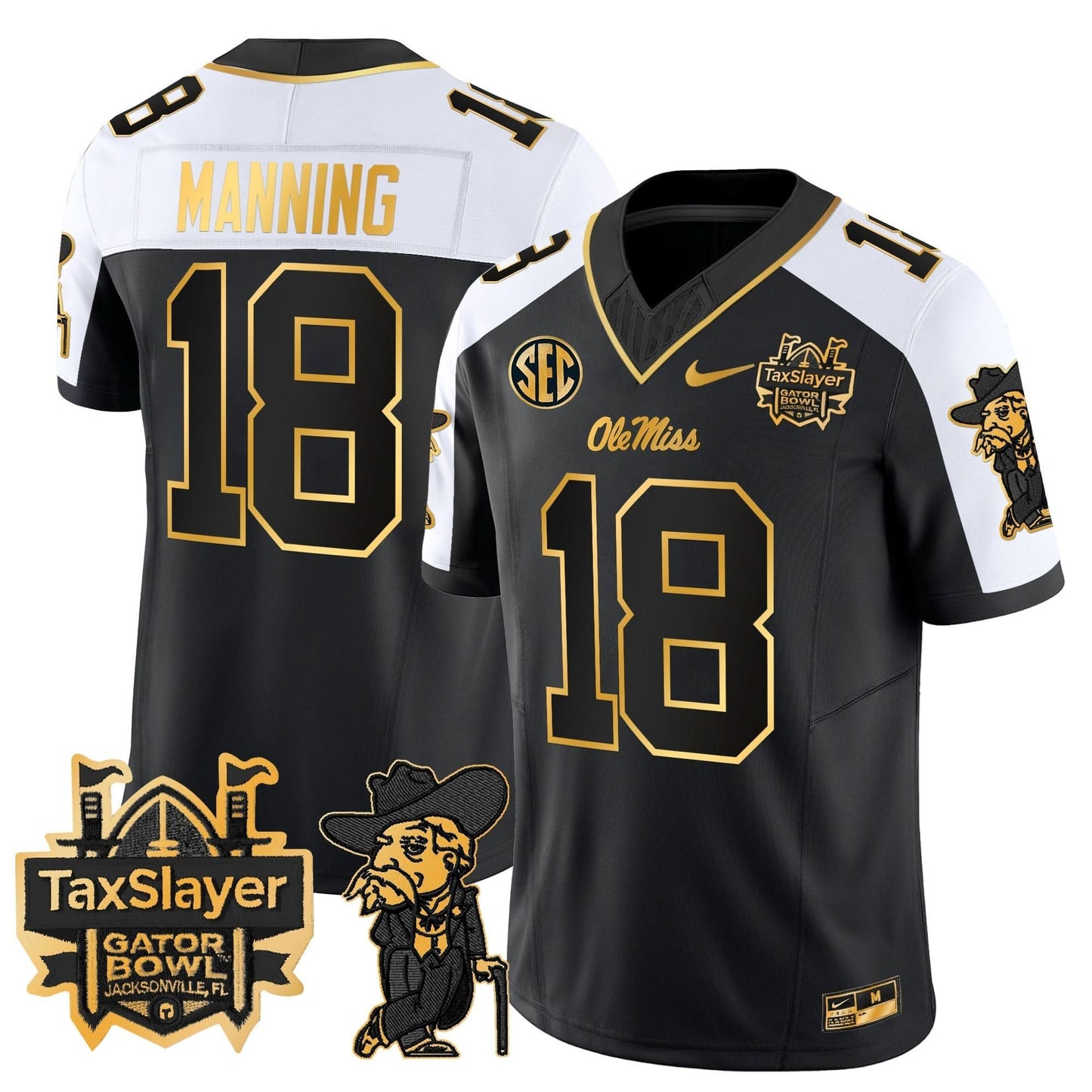 Ole Miss Rebels 2024 Gator Bowl Patch Gold Vapor Limited Jersey - All Stitched