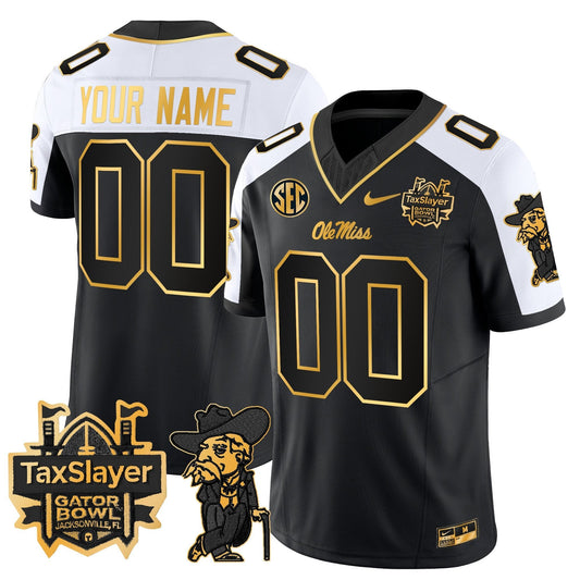 Ole Miss Rebels 2024 Gator Bowl Patch Gold Vapor Limited Custom Jersey - Stitched