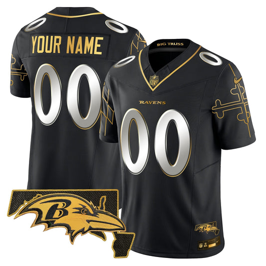 Ravens Maryland Flag Map Patch Gold Vapor Limited Custom Jersey - All Stitched