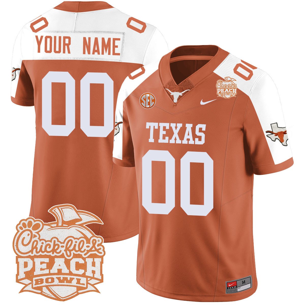 Custom TEX 2024 Peach Bowl Jersey - All Stitched