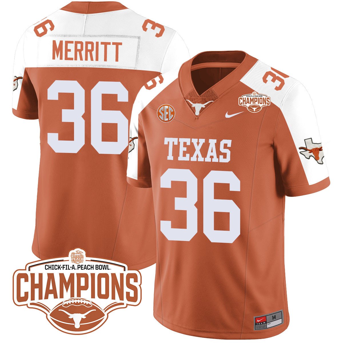 TEX 2024 Peach Bowl Champions Jersey - All Stitched