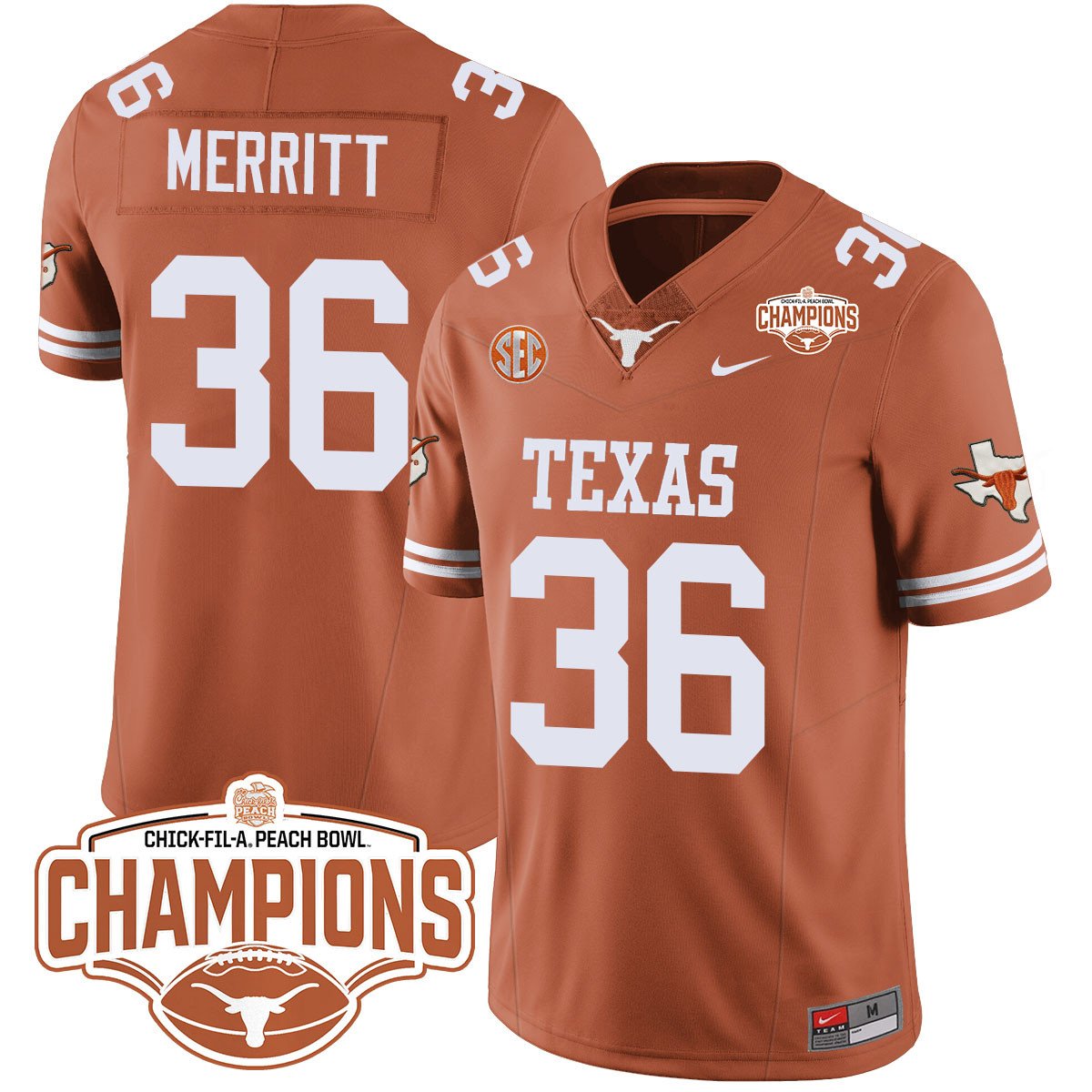 TEX 2024 Peach Bowl Champions Jersey - All Stitched
