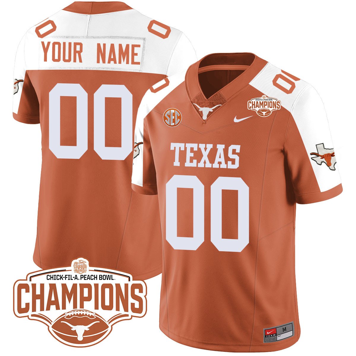 Custom TEX 2024 Peach Bowl Champions Jersey - All Stitched