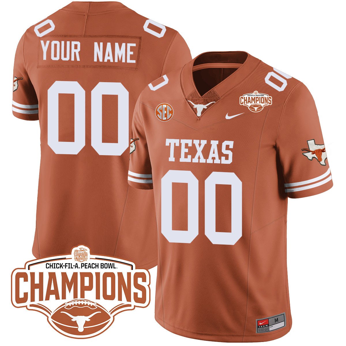 Custom TEX 2024 Peach Bowl Champions Jersey - All Stitched