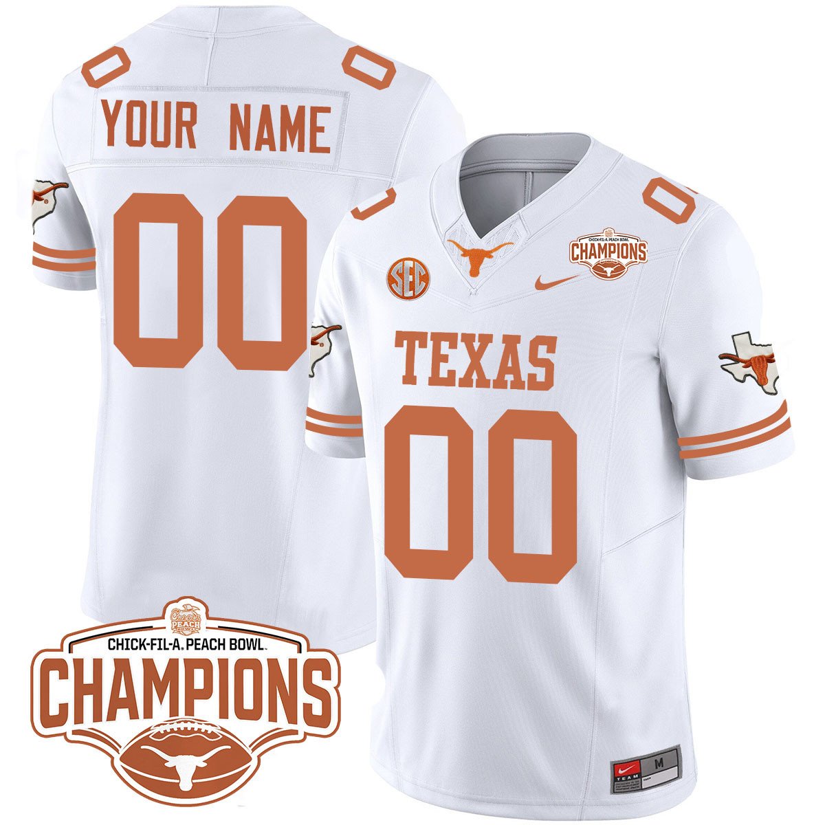 Custom TEX 2024 Peach Bowl Champions Jersey - All Stitched