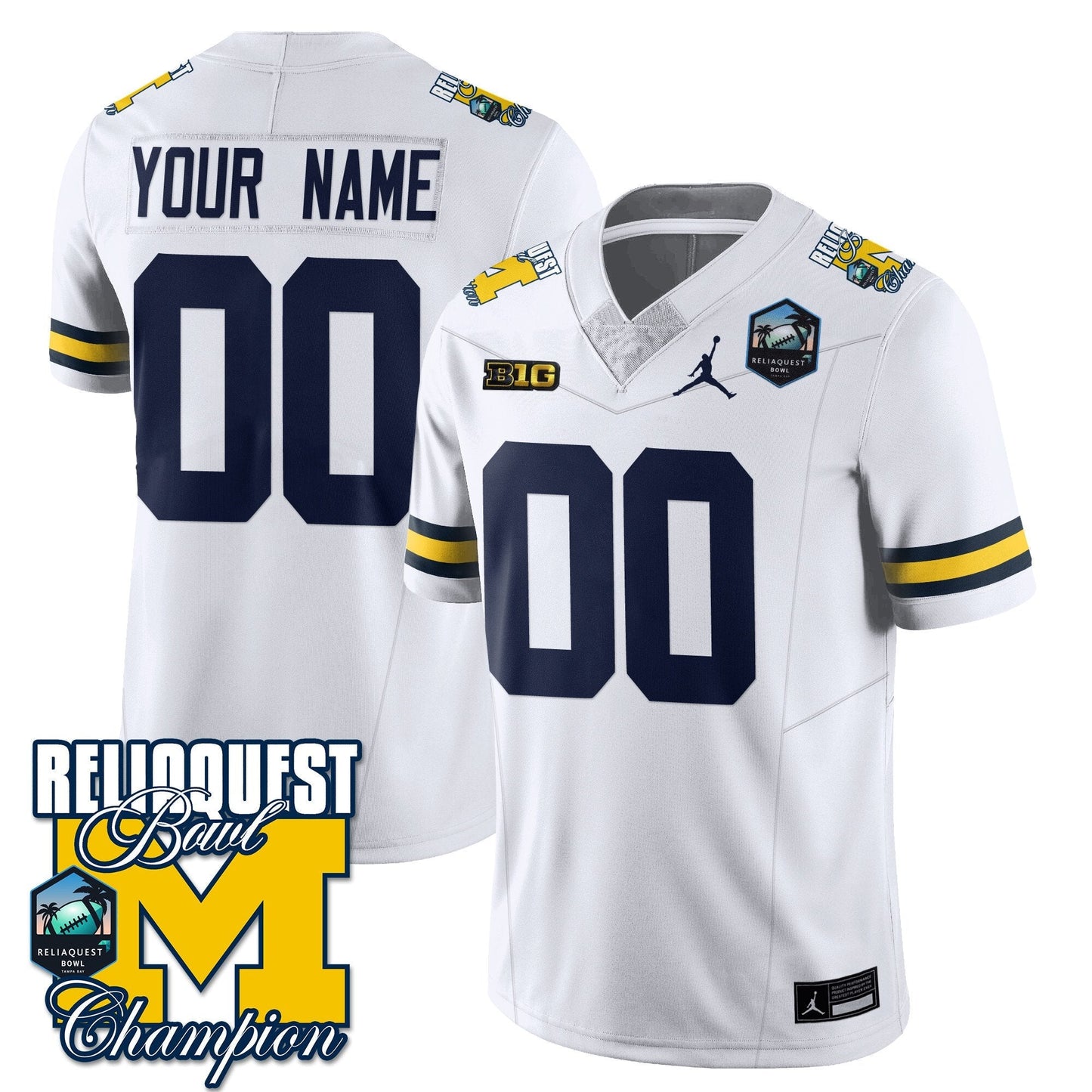 Custom Gender/Name MICH 2024 ReliaQuest Bowl Champions Jersey - All Stitched