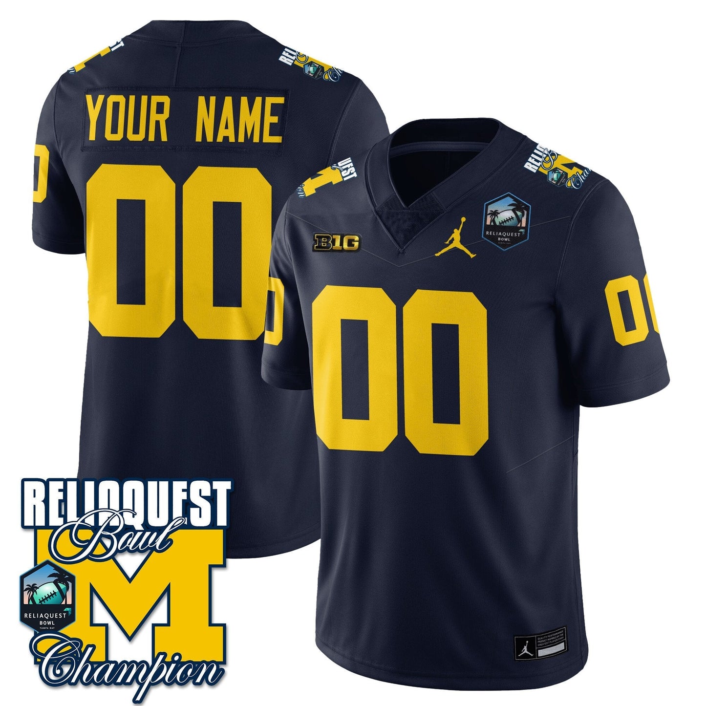 Custom Gender/Name MICH 2024 ReliaQuest Bowl Champions Jersey - All Stitched