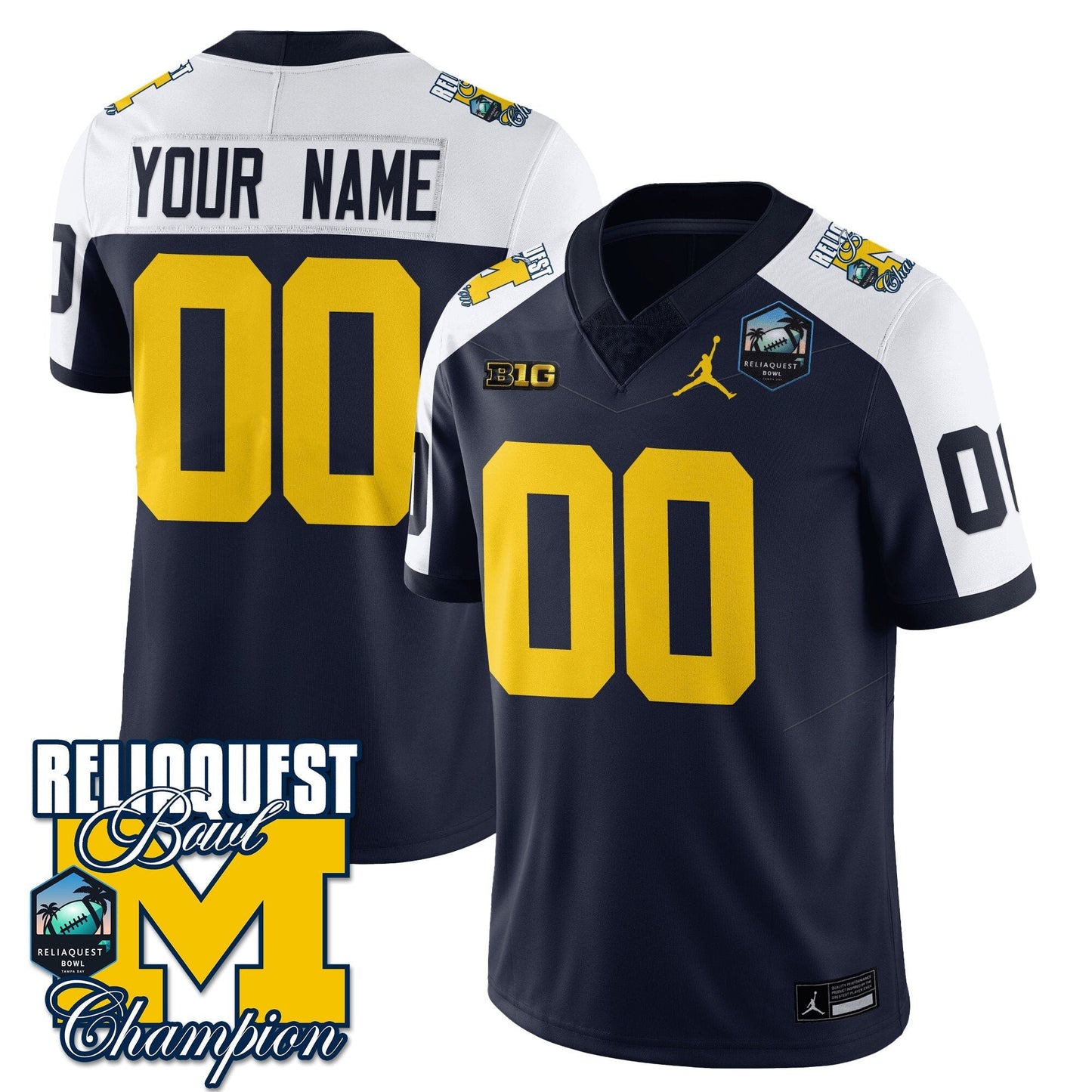 Custom Gender/Name MICH 2024 ReliaQuest Bowl Champions Jersey - All Stitched