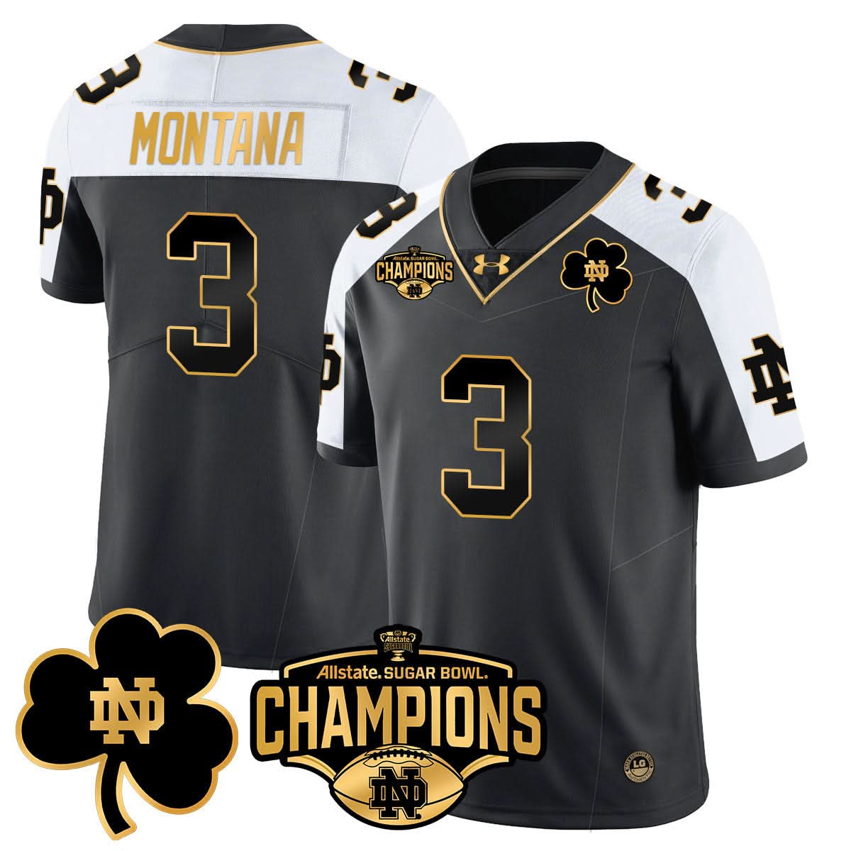 Notre Dame Fighting Irish 2025 Sugar Bowl Champions Gold Jersey - All Stitched